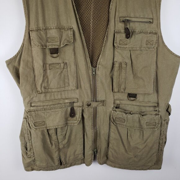 Eddie Bauer Utility Vest Cargo Heavyweight Cotton Olive Safari Photographer XL - Picture 3 of 9